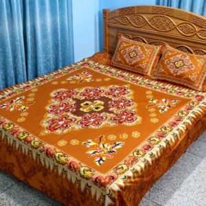 Home king size cotton bedsheet with – 3 pecs set – vibrant ochre orange