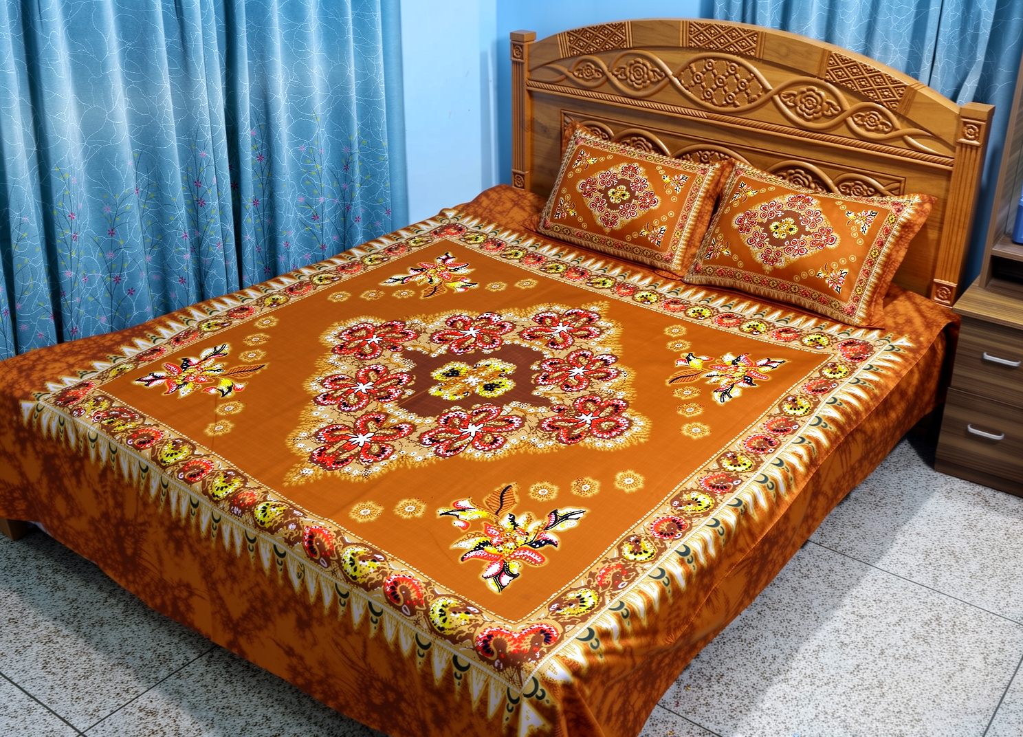 king size cotton bedsheet with – 3 pecs set – vibrant ochre orange king size cotton bedsheet with – 3 pecs set – vibrant ochre orange