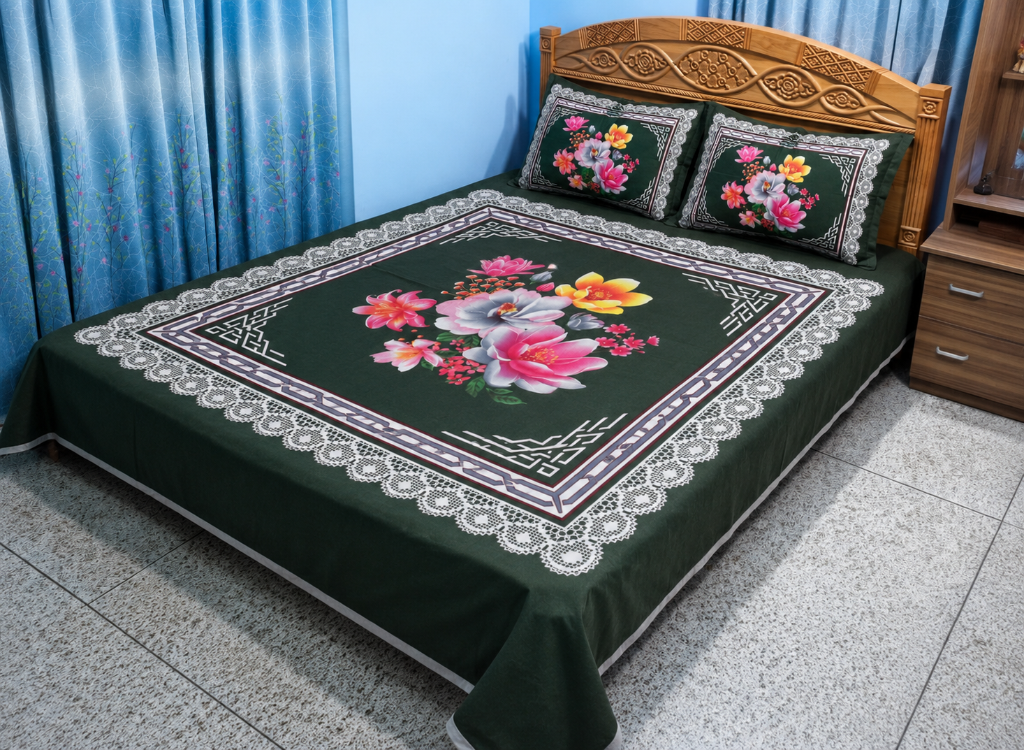 king size cotton bedsheet with – 3 pecs set – solid deep forest green solid, deep forest green king size cotton bedsheet with – 3 pecs set – solid deep forest green solid, deep forest green