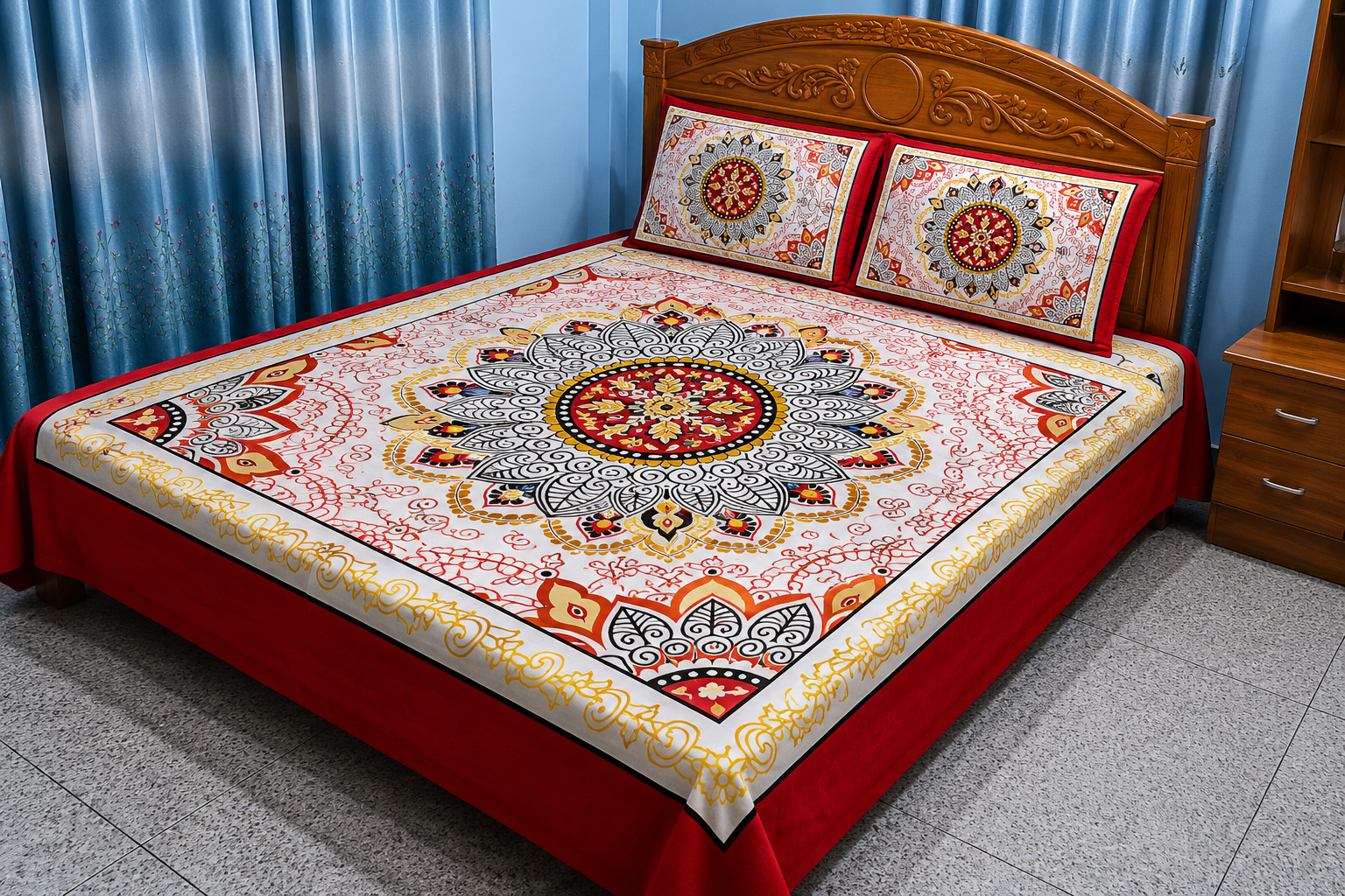 Home king size cotton bedsheet with 2 pillow cover (copy) (copy)