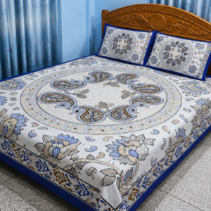 Home king size cotton bedsheet with – 3 pecs set – white based multi colored (copy)