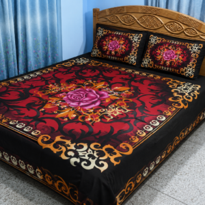 Home king size cotton bedsheet with – 3 pecs set – bold black & dark red floral