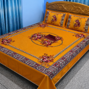 Home king size cotton bedsheet with – 3 pecs set – vibrant mustard yellow
